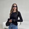 Autumn 2024 European & American Style Women's Slim Fit Solid Color Bell Sleeve Top