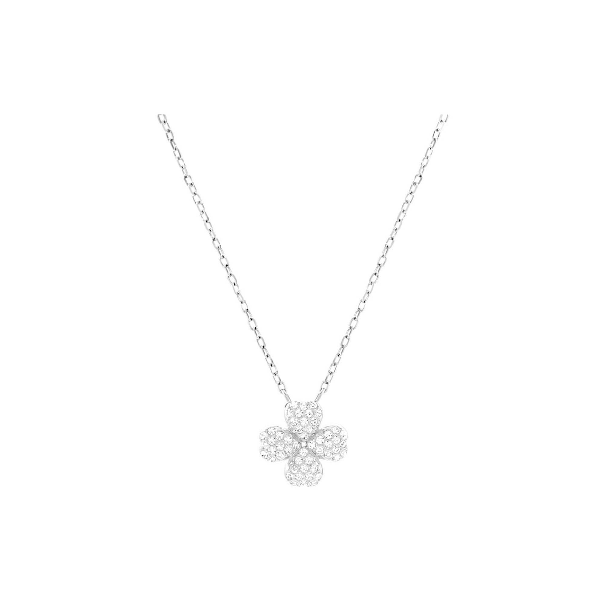 Swarovski Banjo Series Four Leaf Clover Rhodium Plated Necklace Women necklace Silver 5076856 Box (Random Color)