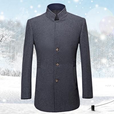 Abrigo de Lana para Otoño para Hombres de Mediana Edad y Ancianos, Largo Medio, Cuello Mao, Abrigo de Lana para Hombre de Negocios, Chaqueta de Lana para Hombre