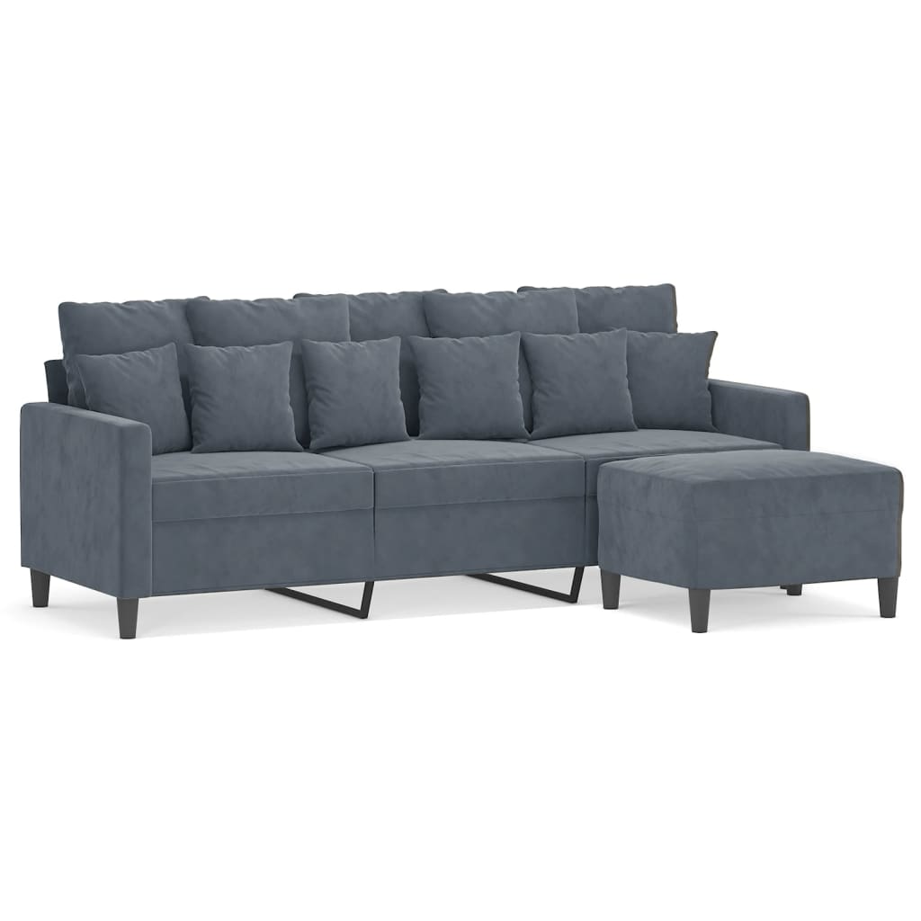 3 Seater Sofa with Footstool Dark Grey 180 Cm Velvet