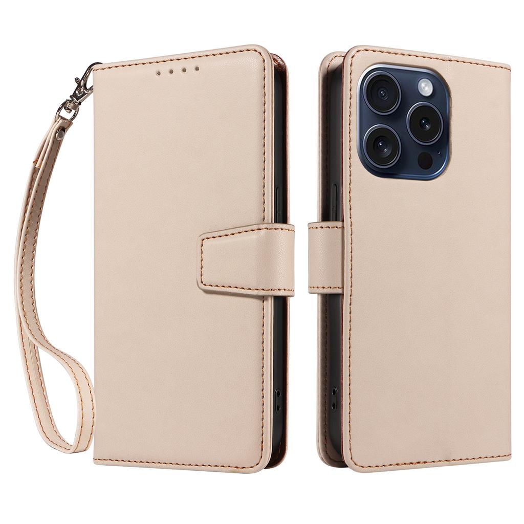 For iPhone 15 Pro Case RFID Blocking PU Leather Wallet Flip Phone Cover with Wrist Strap
