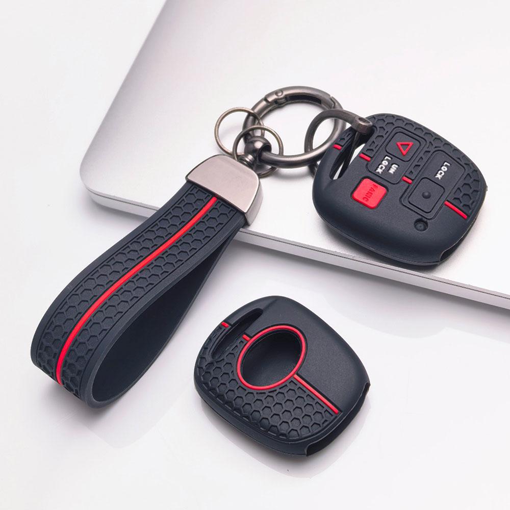 Silicone Key Fob Cover with Matching Wrist Strap for Toyota Camry Prado FJ Cruiser Previa RAV4, Fits Toyota Camry Cruiser RAV4, Protective Accessory