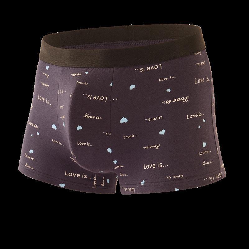 Men's Cotton Boxer Shorts: Peach Heart Print, Breathable, Trendy Double-Layer, Four-Corner Design, Large Size