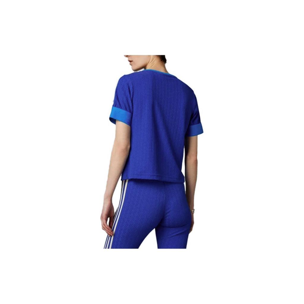 adidas Originals Adicolor 70s Retro Series Logo Embroidered Short Sleeve T-Shirt Women Tops Blue IK7846