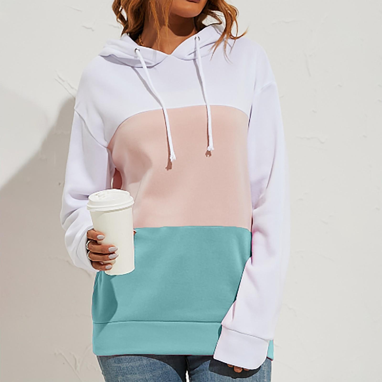 

Повседневный женский свитер контрастного цвета с круглым вырезом и капюшоном, топ с длинными рукавами и строчкой M