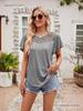 European and American Women's Solid Color Mesh Ruffle Short Sleeve T-shirt