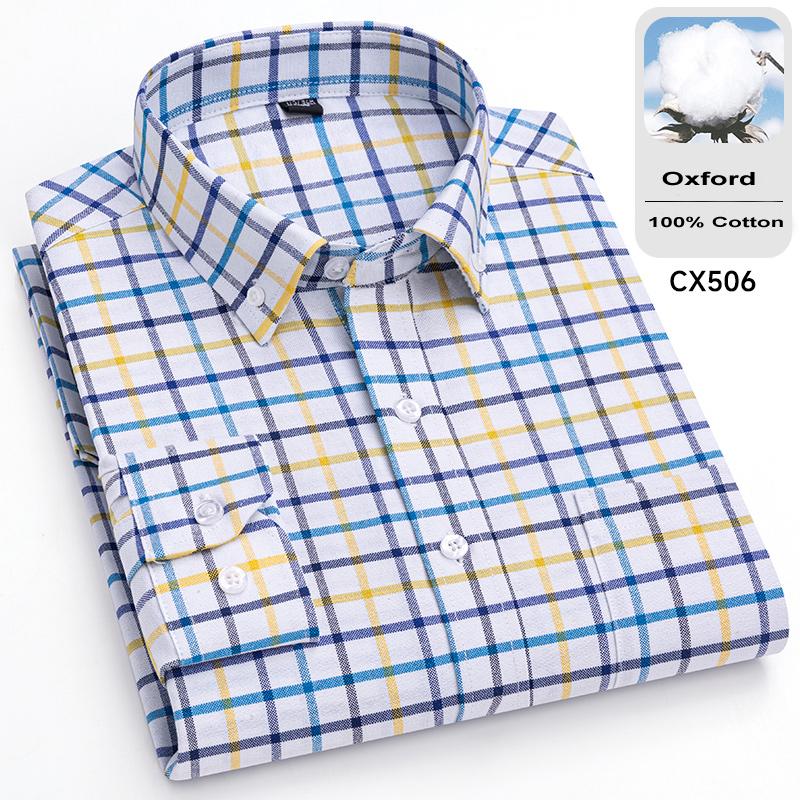 New 100% Cotton Oxford Mens Striped Plaid Shirts Long sleeve Male Business Casual High Quality Formal Shirt For Men Social Shirt