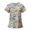 Women's Fashion Printed Short Sleeve V Neck Pattern Tops Pocket Working T-shirts