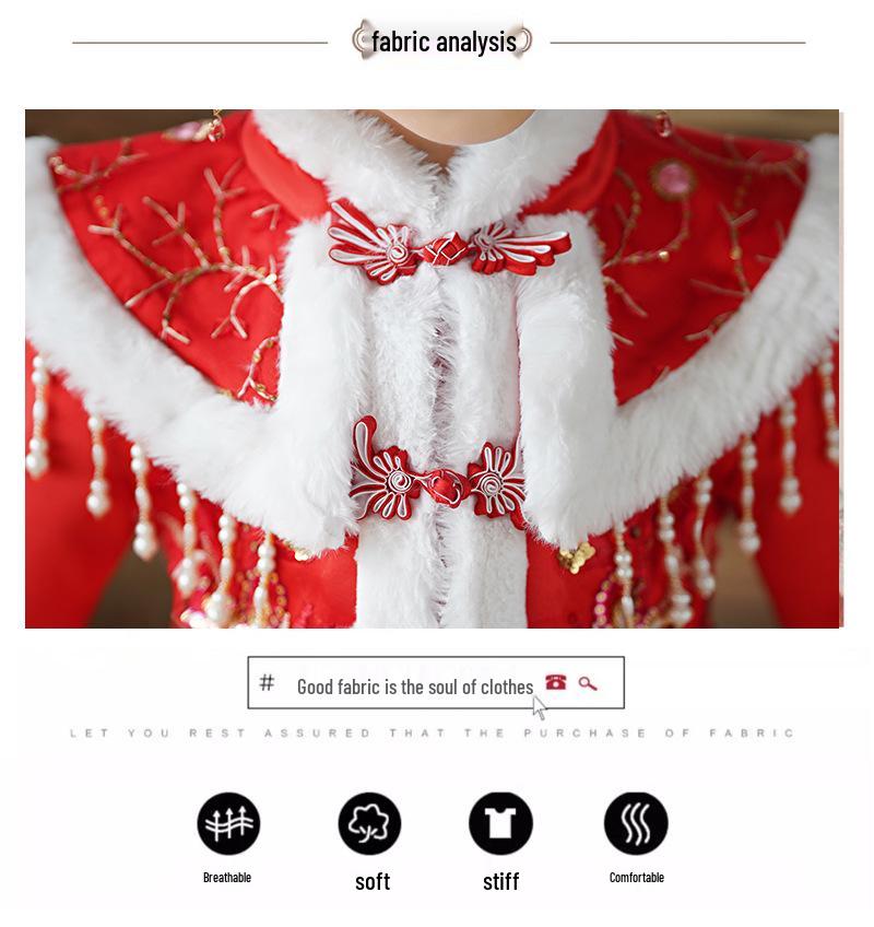 Vinter-Hanfu-klänning för flickor - Liten festlig outfit i kinesisk stil