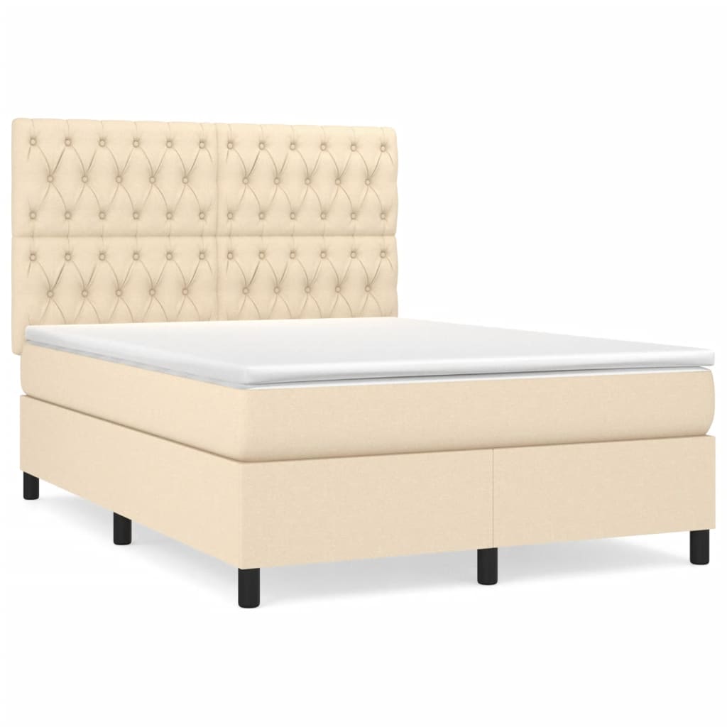 Box Spring Bed with Mattress Cream 140x190 cm Fabric