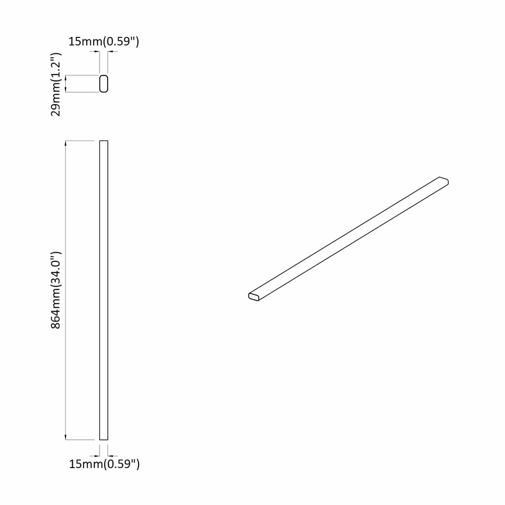 Clothes Rod 12 pcs Silver 864 x 15 x 29 mm Aluminum Alloy