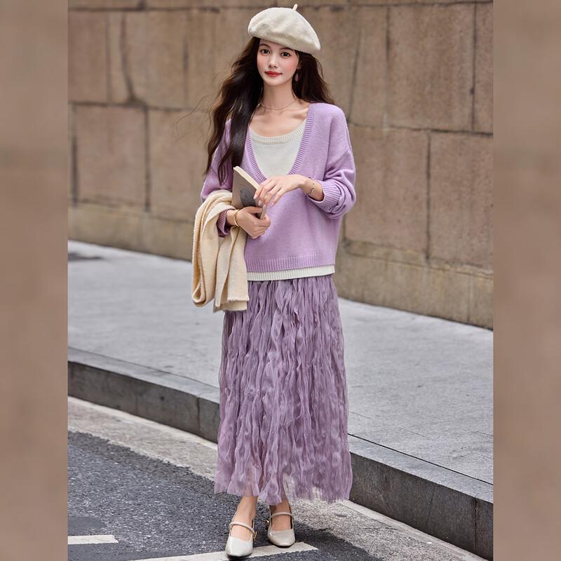 Bailuyu Women's Contrast Faux Two-Piece Knit Sweater