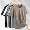 Summer Thin Plus Size Short Sleeved T-shirt For Men's Loose Half Sleeved V-neck Ice Silk T-shirt