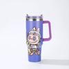 Cartoon pattern Labubu 40oz car cup 304 stainless steel thermos cup Labubu car straw Bingba cup