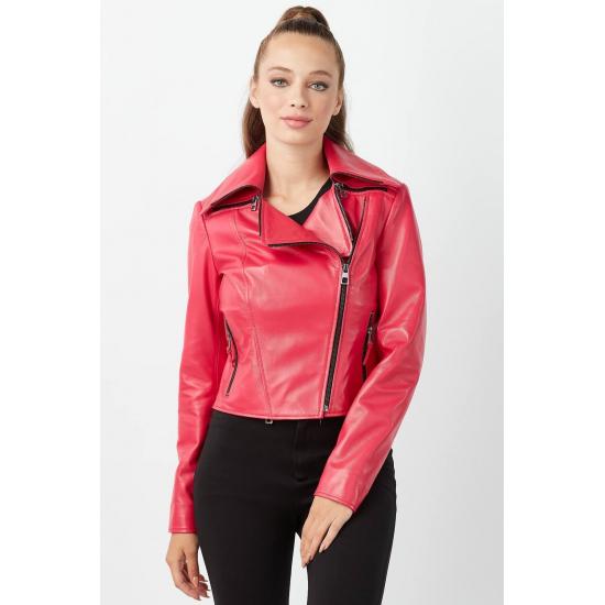 

Женские куртки Женская спортивная куртка из натуральной кожи цвета фуксии Regular Fit