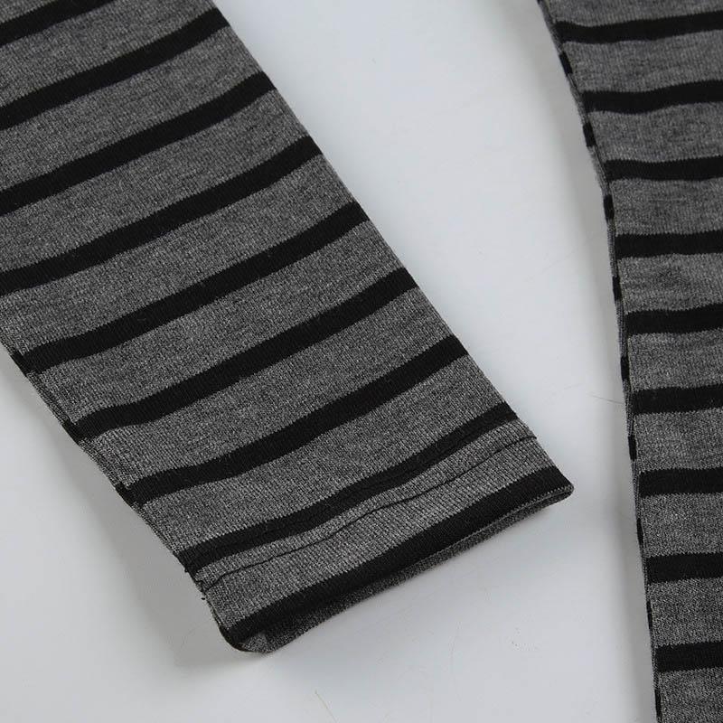 Harajuku Basic Slim Long Sleeve Stripe Tee Off Shoulder O Neck Korean Street Style Spring Autumn Y2K Women's Gray T Shirt