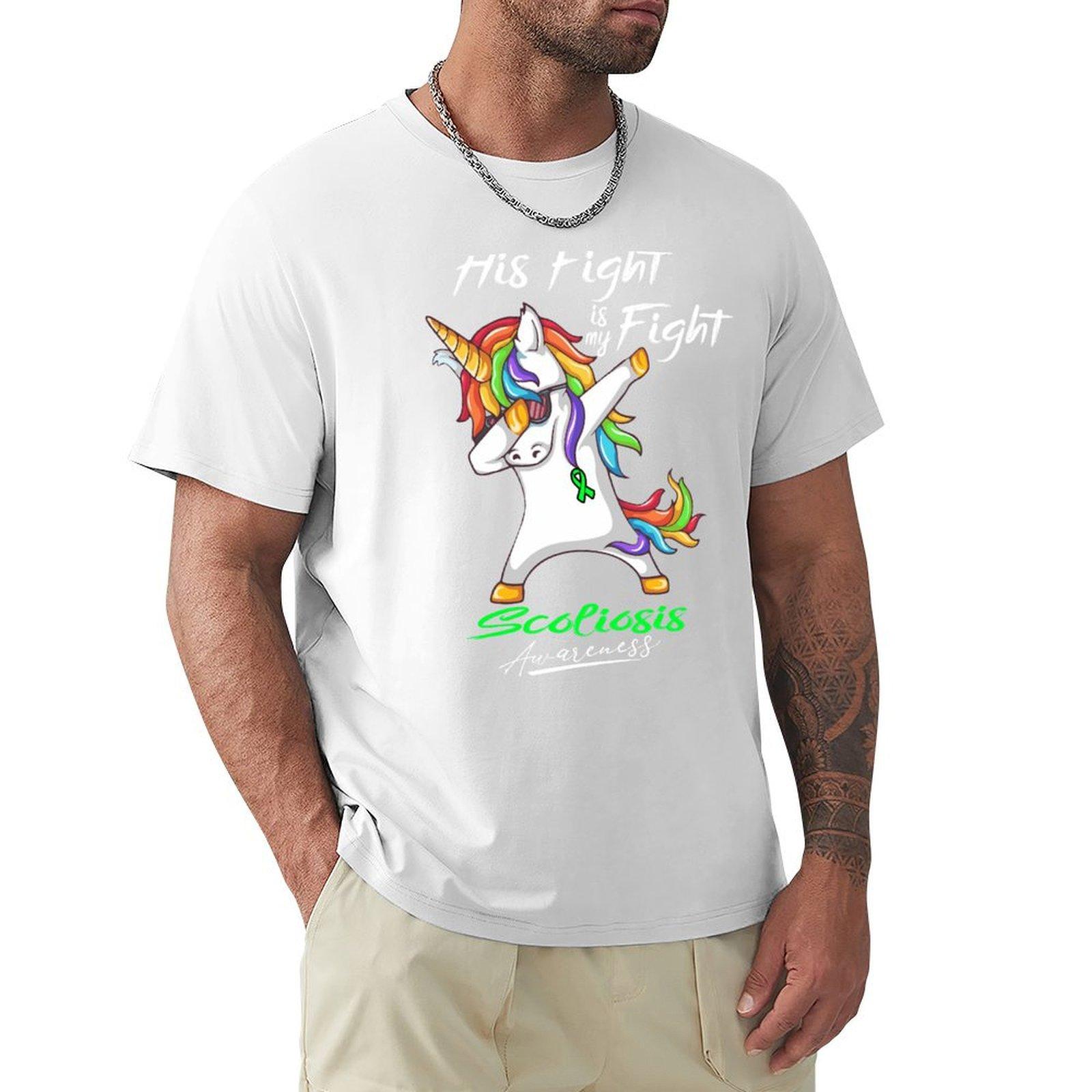 Unicorn His Fight Is My Fight Scoliosis Awareness Tshirt Utility Casual Work Tshirt S