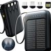 4-in-1 10000 mAh Solar Power Bank with Cables and Flashlight