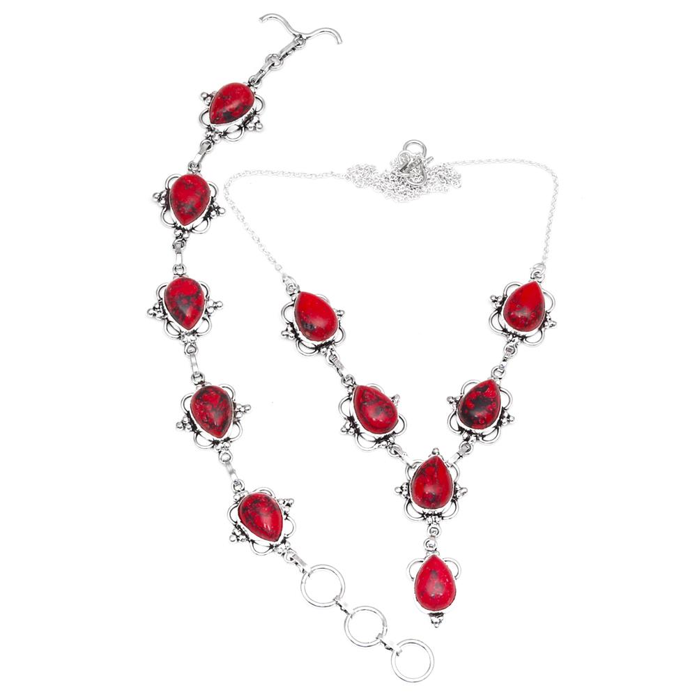 

Комплект из ожерелья и браслета с драгоценными камнями из красной бирюзы 18-20