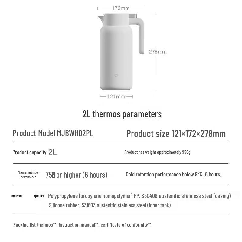 Xiaomi 2L 316L Stainless Steel Vacuum Thermos