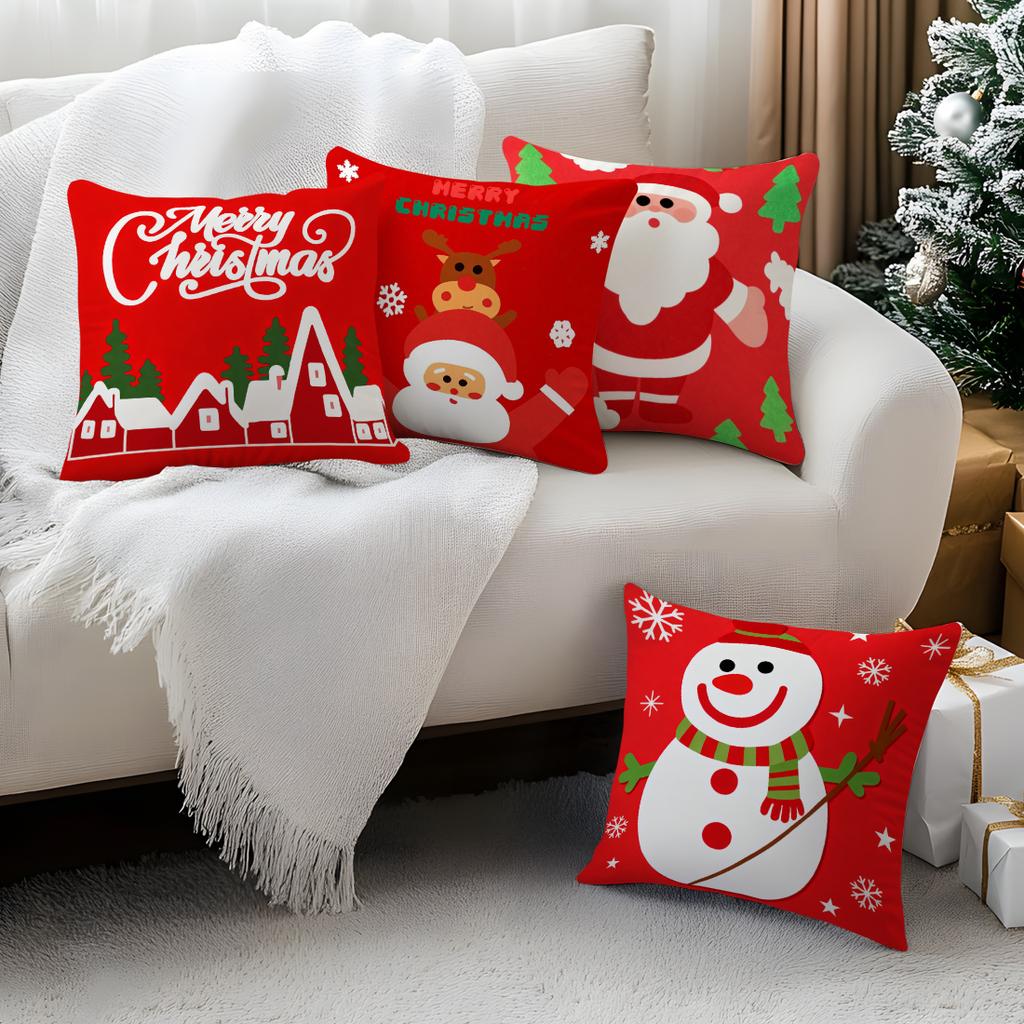 Red Christmas Theme Pillowcase Bedroom Sofa Cushion Cover 100% Polyester Living Room Soft Cushion Pillowcase Home Decor
