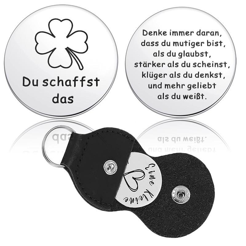 Stylish Pu Leather Keychain With Inspirational Message Unique Stainless Steel Pocket Token For Special Occasions