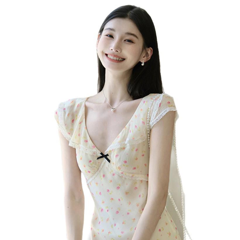 Women's 2026 French Floral Print Camisole Dress - Elegant, Slimming, Age-Reducing, Korean Style, Mid-Length Summer Fashion
