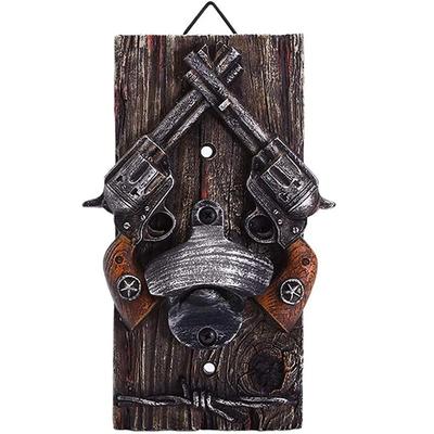 Wall Mounted Bottle Opener Double Guns Shape Classic  Cowboy Style Wine Beer Bottle Opener Resin Kitchen Tools Bar Home Decor