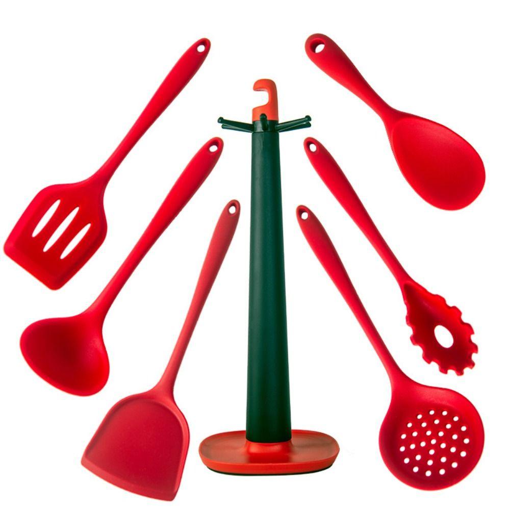 1/7PCS Silicone Non-stick Cookware Tools Red Pot Shovel High Quality Cooking Spoon  Cooking