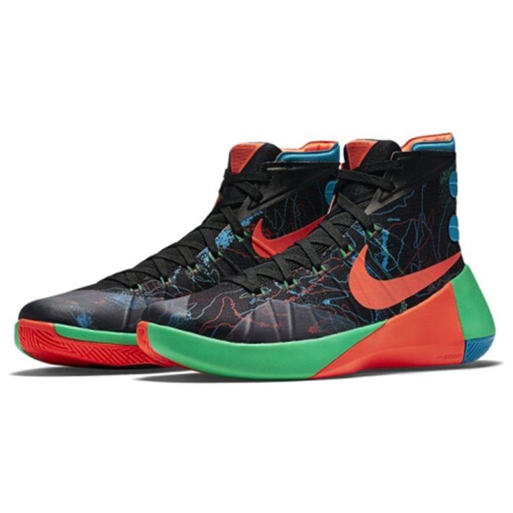 Nike Hyperdunk 2015 Round Toe Lace-Up Non-Slip Lightweight High-Top Basketball Shoes Men sneaker Black Green Red 749570-084