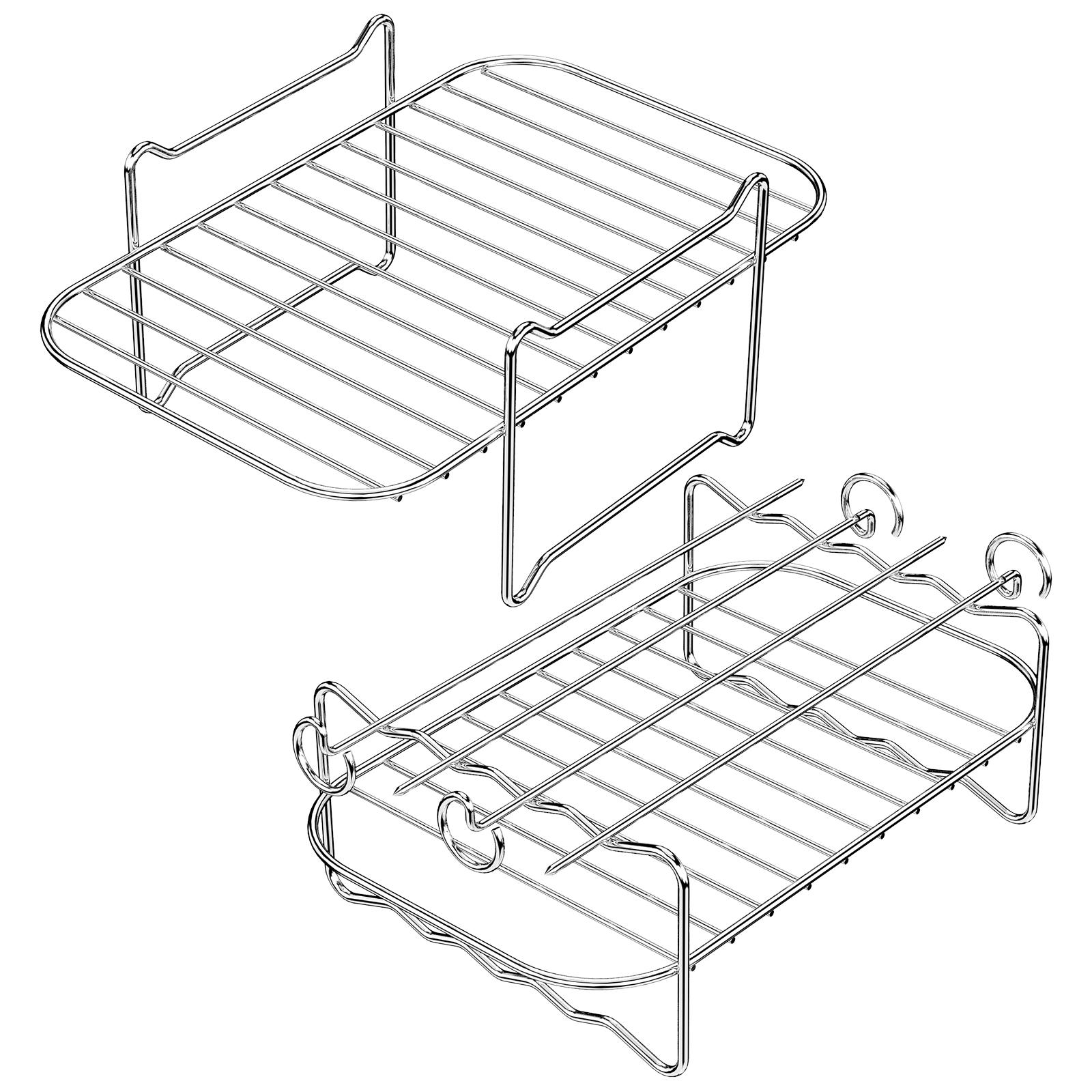 

2Pcs Air Fryer Rack with 4 Barbecue Sticks for Double Basket Air Fryers 304 Stainless Steel Grilling Rack Air Fryer Accessories 1 Set