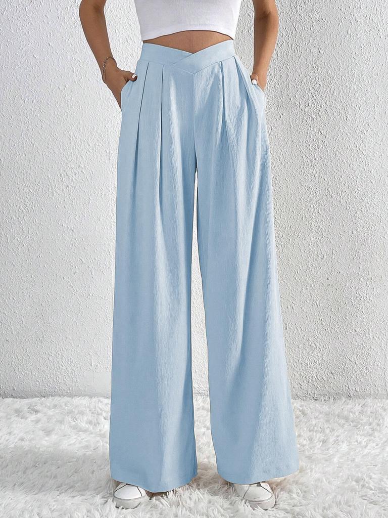 2024 Autumn/Winter Women's European and American Pleated Casual Wide-Leg Long Pants