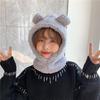 Bear hat women's winter scarf gloves three-piece cotton fleece integrated hooded cute thickened warm ear protector cotton hat