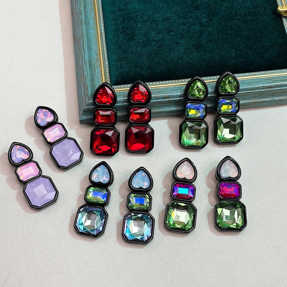 Resin Shiny Rhinestone Earrings Colorful Colorful Dangle Earring Geometric Square Studs  Women