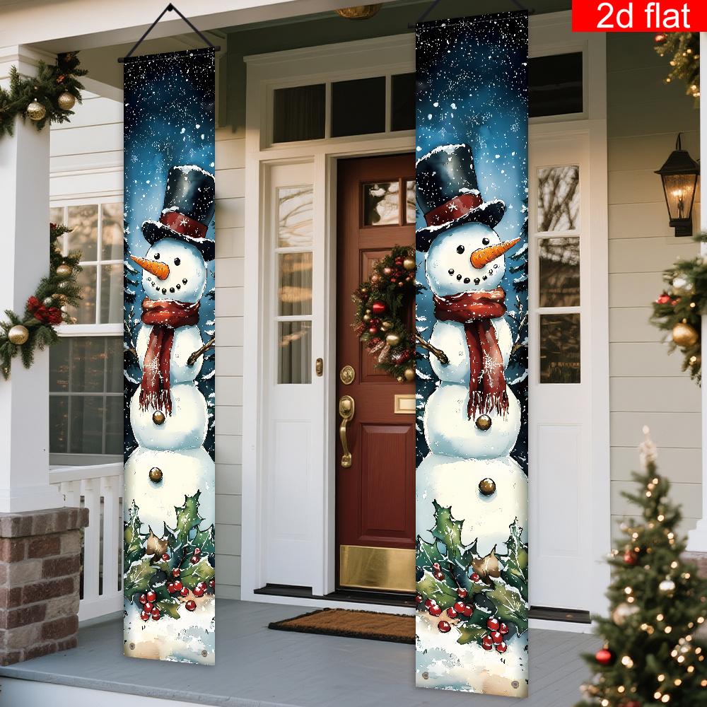 Merry Christmas Porch Sign Snowman Couple 1 Pair Polyester Indoor Outdoor Decor
