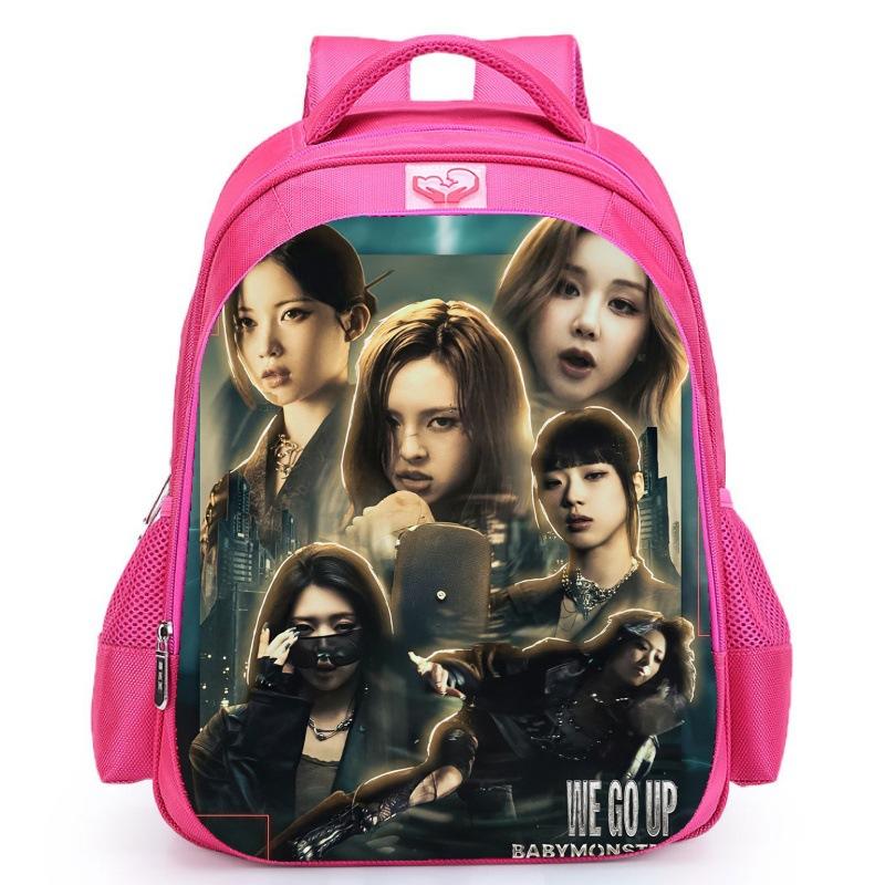 Babymonster Member Name Collage, Schoolbag, Elementary School Backpack, Korean Group Support Pink Backpack