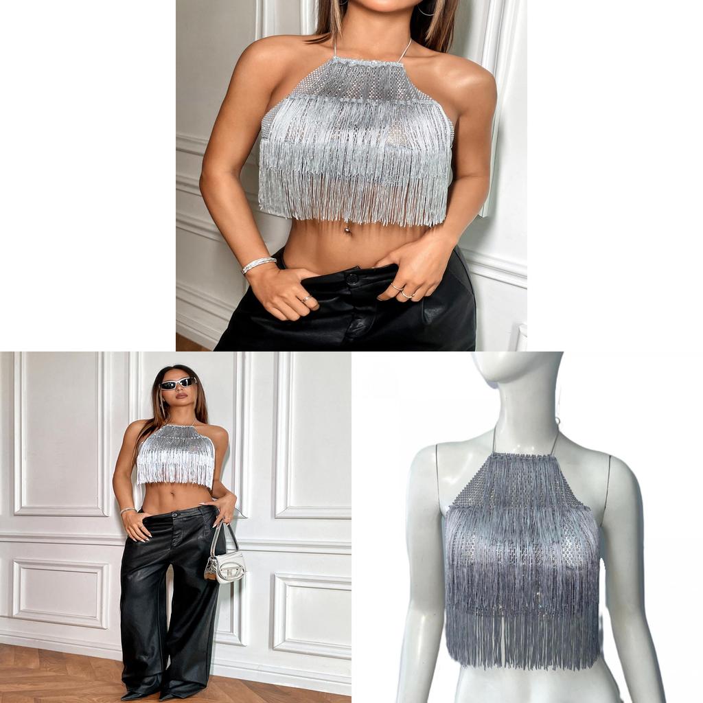 Sexy Womens Mesh Tank Top With Tassels And Glitter For Summer 2025 Beauty Enthusiasts