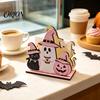 Solid Wood Napkin Tray Halloween Wooden Holder, Cute Pastel Pumpkin Ghost Black Cat Tabletop Tissue Dispenser, Decorative Paper Towel Holder