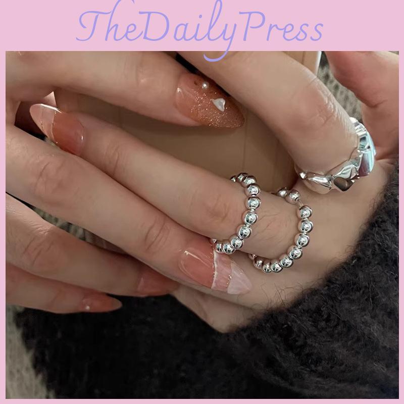 Geometric Style Adjustable Open Ring For Women Chic Minimalist Beaded Design In Silver Color Perfect For Fashionable Commute 2023 Winter Collection
