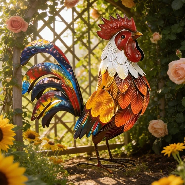 Statua di Gallo in Metallo Accessori da Giardino Statuetta di Gallo Resistente alle Intemperie Scultura Animale Creativa Artigianato Artistico per Esterno