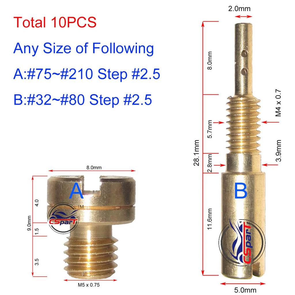 10pcs a set Motorcycle Carburetor Main Slow Pilot Jets for Mikuni NSR KSR Carb Set Injector Nozzle