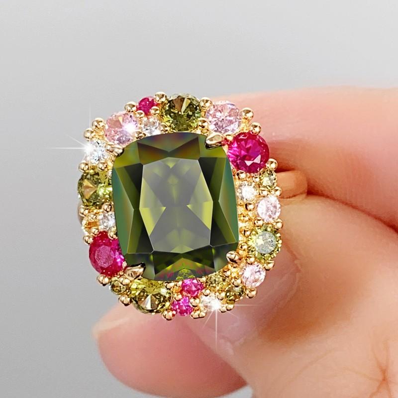 Newly Colorful Green Cubic Zirconia Rings for Women Special-interested Wedding Party Gorgeous Accessories Female Jewelry