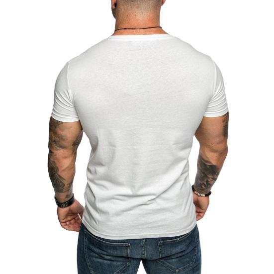 Pánské ležérní jednobarevné tričko s krátkým rukávem, výstřihem do V, slim fit, fitness tričko, halenka, top