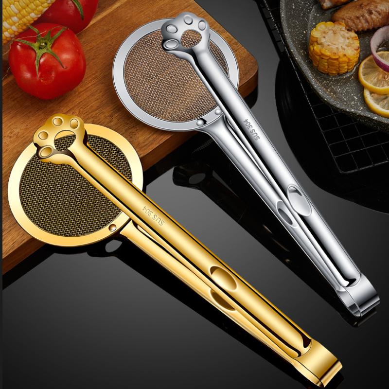 304 Stainless Steel Food Clip Household Fried Oil Separator Spoon Filter Drain Oil Clip Multi-functional Oil Separator Oil Separator Clip