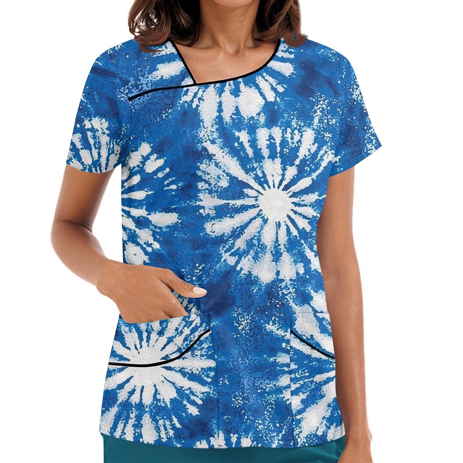 

Женская рабочая одежда с принтом, покатый воротник и двухслойные карманы, базовый верхний пуловер M