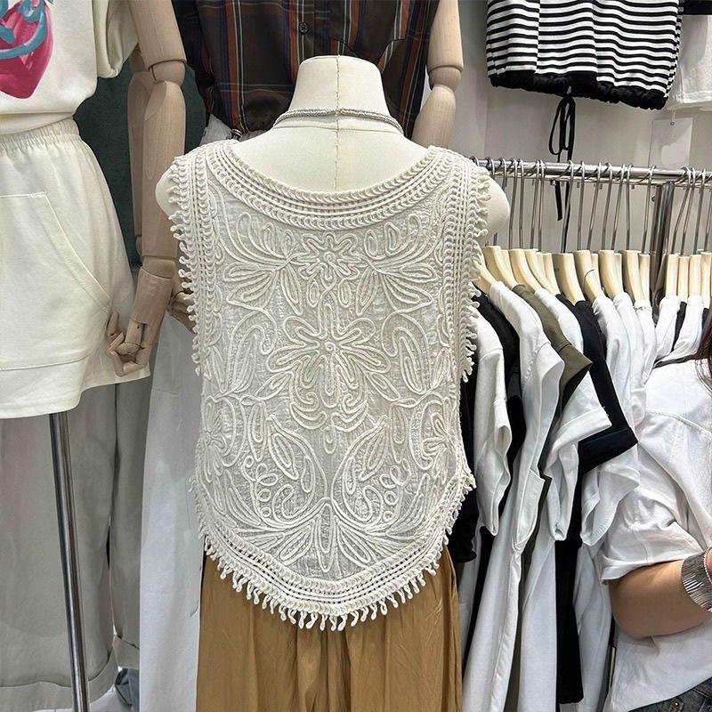 Cotton Vest for Women Linen Sleeveless Vintage Denim Vest Oversize Prints Versatile Casual Vest