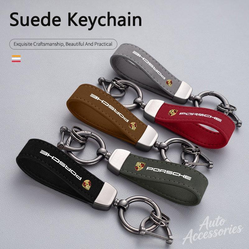 Suede Car Styling Keychain Pendant Anti-lost Keyring Charm Gift For Porsche 911 718 Cayenne Cayman Panamera Macan Taycan Boxster CY5