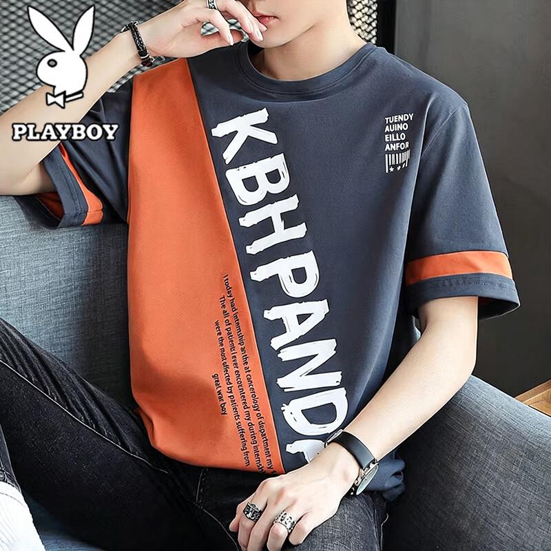 PLAYBOY Men s Summer Round Neck Short Sleeve T-shirt M темно-серого