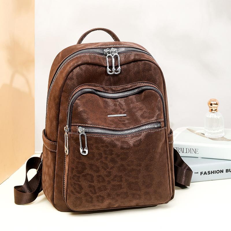 

Vintage Leopard Embossed PU Leather Backpack for Women Anti-Theft Zipper Soft Casual Daily Bag