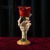Gothic Resin Candle Holder Halloween Skeleton Hand Rose Holder, Decorative Ornament Lifelike Decor for Home Table Decor, Dark Style Romantic